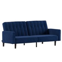 Alamont Home - Convertible Split Back Futon Sofa Sleeper with Wooden Legs - Navy - Front_Zoom
