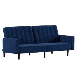 Flash Furniture - Carter Convertible Split Back Tufted Futon Sofa with Wooden Legs in Velvet - Navy - Front_Zoom