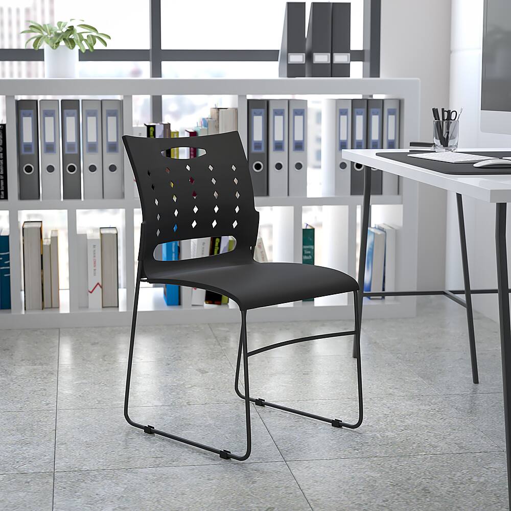 Alt View 12. Alamont Home - 882 lb. Capacity Sled Base Stack Chair with Carry Handle and Air-Vent Back - Black.