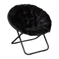 Alamont Home - Folding XL Faux Fur Saucer Chair for Dorm or Bedroom - Black/Black - Front_Zoom