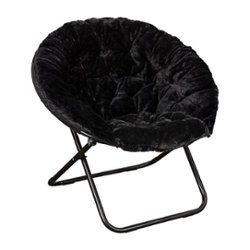 Flash Furniture - Folding XL Faux Fur Saucer Chair for Dorm or Bedroom - Black/Black - Front_Zoom