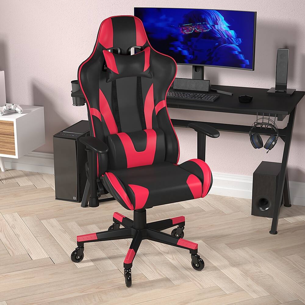 Alt View 13. Alamont Home - X20 Office Gaming Chair with Roller Wheels & Reclining Back - Red LeatherSoft - Red.