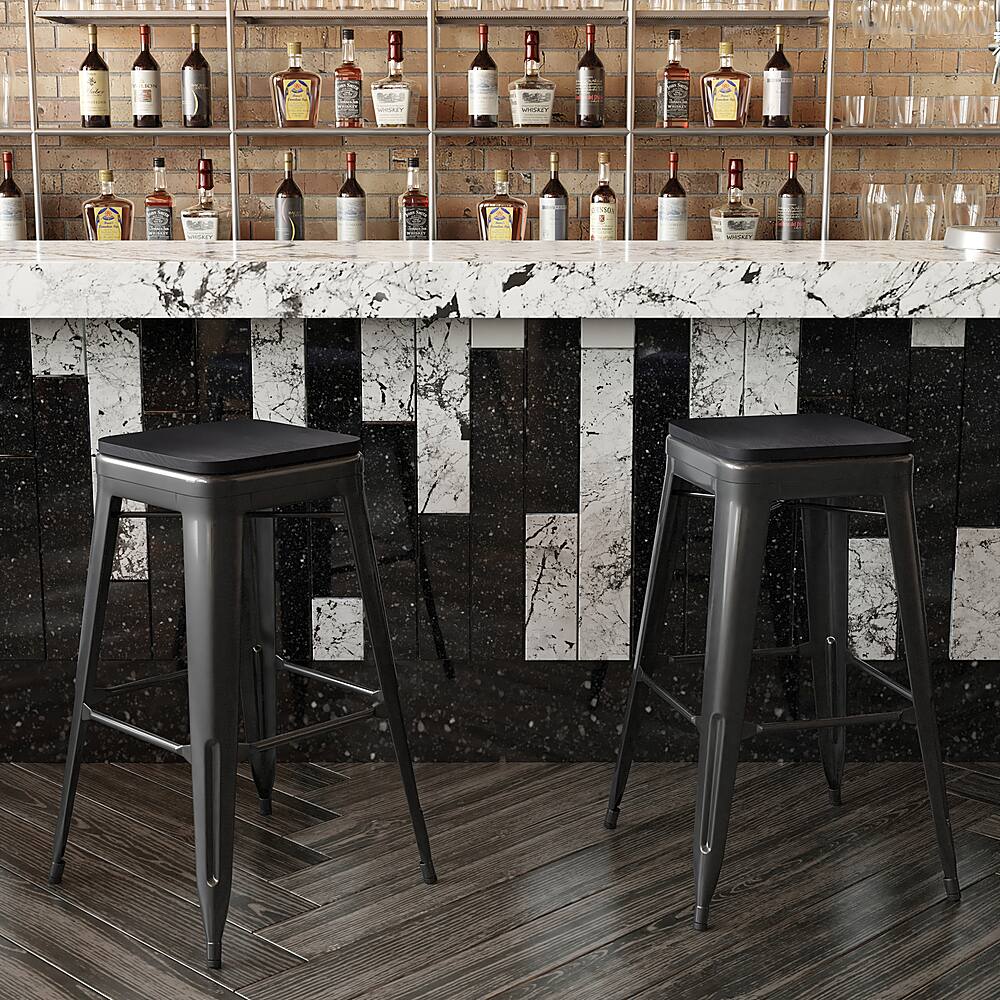 Alt View 14. Alamont Home - Cierra Industrial Resin Backless Bar Stool (Set of 4) - Black/Black.