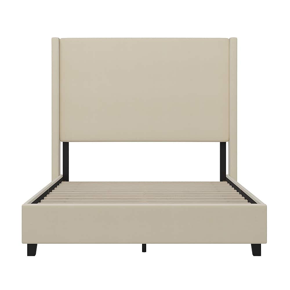 Alt View 11. Alamont Home - Quinn Full Size Upholstered Platform Bed with Channel Stitched Headboard - Beige.