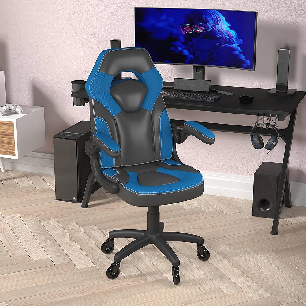 Alt View 13. Alamont Home - X10 Office Gaming Chair with Skater Wheels & Flip Up Arms - Blue LeatherSoft - Blue.