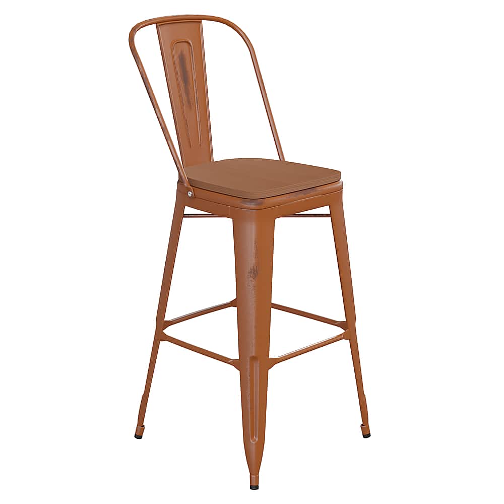 Front. Alamont Home - Carly All-Weather Bar Height Stool with Poly Resin Seat - Orange/Teak - Orange/Teak.