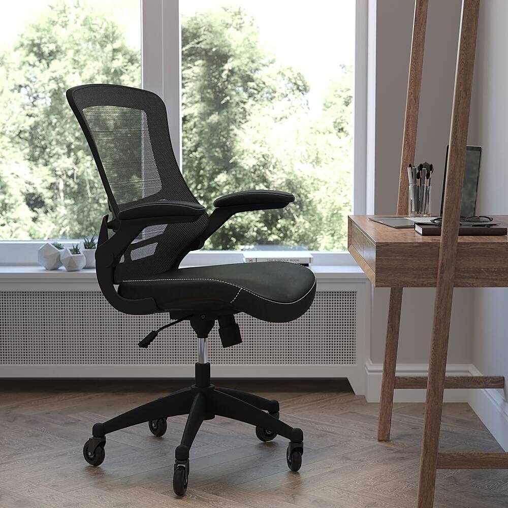 Alt View 11. Alamont Home - Kelista Ergonomic Swivel Task Chair with Roller Wheels & Flip Up Arms-Black LeatherSoft - Black LeatherSoft/Mesh.