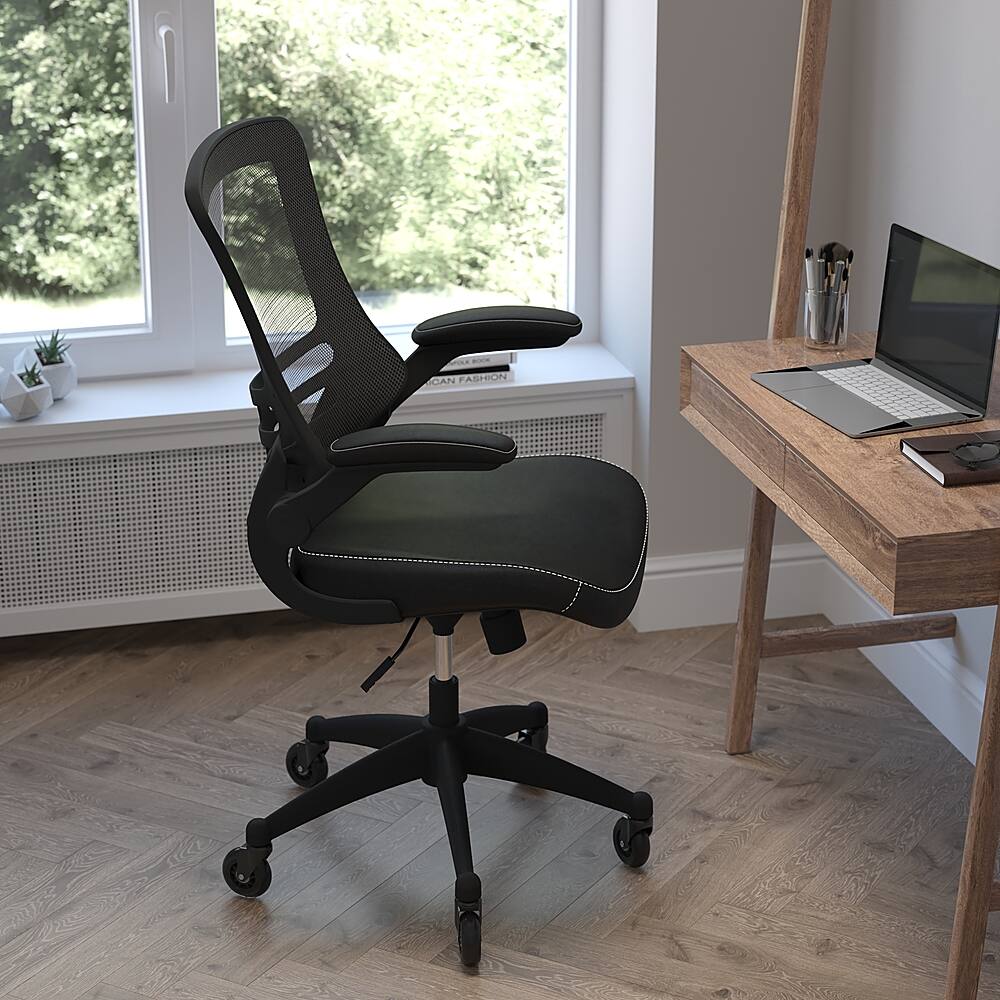 Alt View 13. Alamont Home - Kelista Ergonomic Swivel Task Chair with Roller Wheels & Flip Up Arms-Black LeatherSoft - Black LeatherSoft/Mesh.