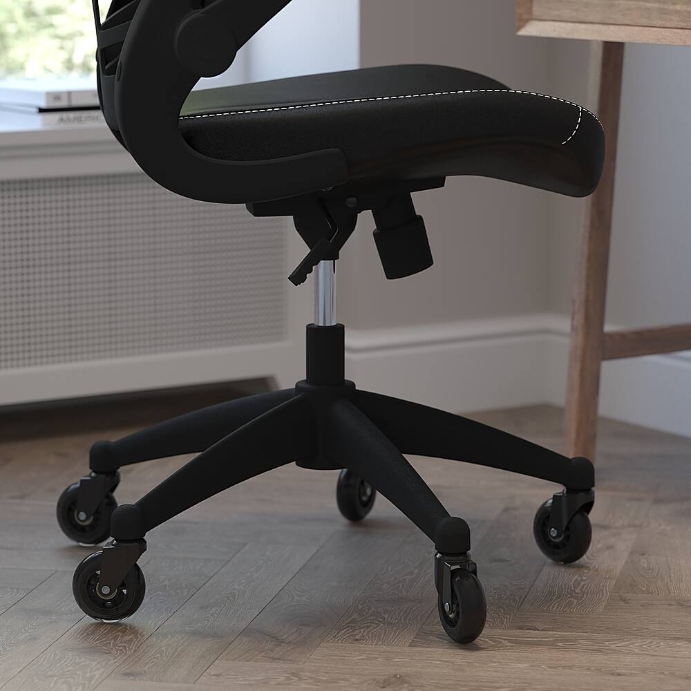 Alt View 14. Alamont Home - Kelista Ergonomic Swivel Task Chair with Roller Wheels & Flip Up Arms-Black LeatherSoft - Black LeatherSoft/Mesh.