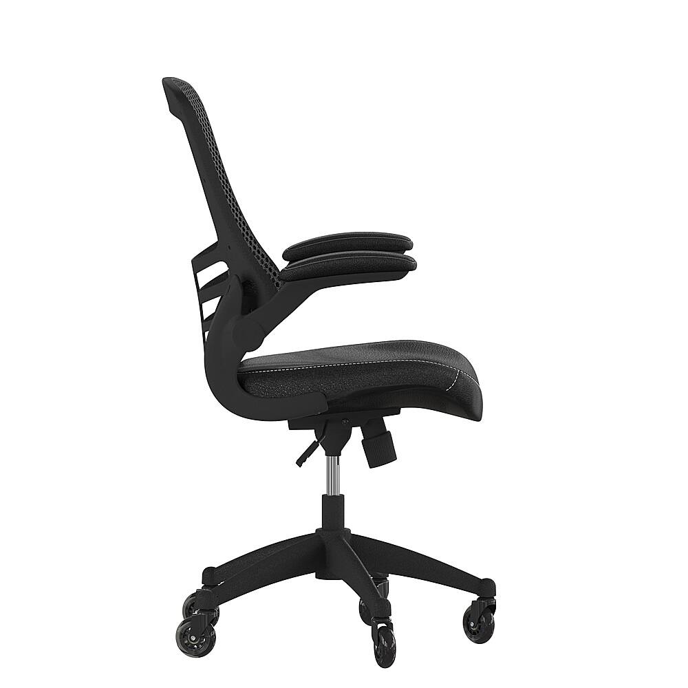 Alt View 15. Alamont Home - Kelista Ergonomic Swivel Task Chair with Roller Wheels & Flip Up Arms-Black LeatherSoft - Black LeatherSoft/Mesh.