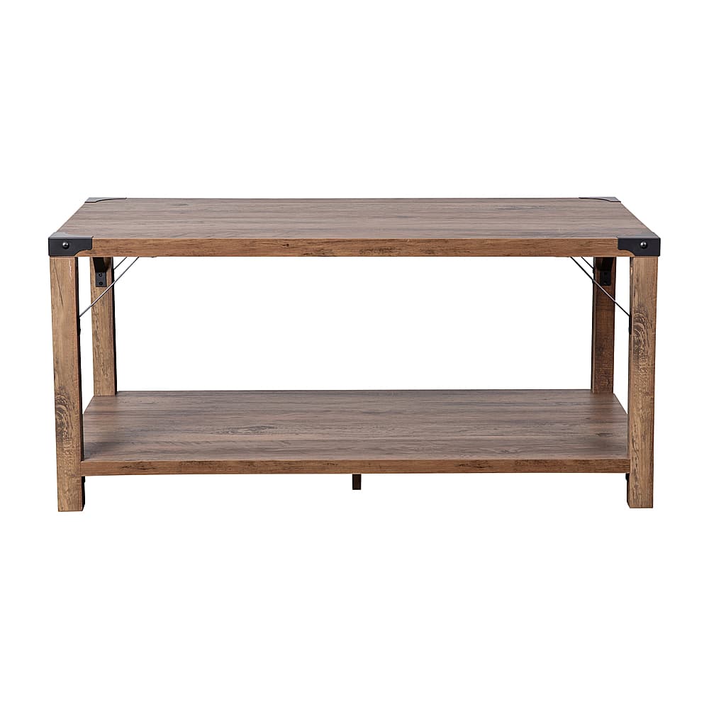 Alt View 11. Alamont Home - 2-Tier Coffee Table with Metal Side Braces and Corner Caps - Rustic Oak.