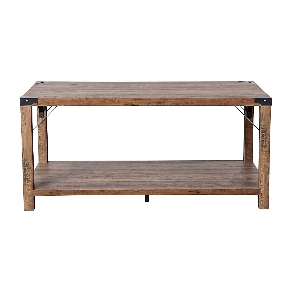 Alt View 11. Alamont Home - 2-Tier Coffee Table with Metal Side Braces and Corner Caps - Rustic Oak.