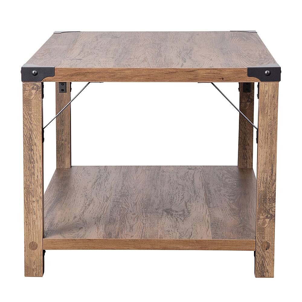 Alt View 17. Alamont Home - 2-Tier Coffee Table with Metal Side Braces and Corner Caps - Rustic Oak.