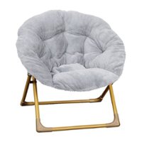 Alamont Home - Kids Folding Faux Fur Saucer Chair for Playroom or Bedroom - Gray/Soft Gold - Front_Zoom