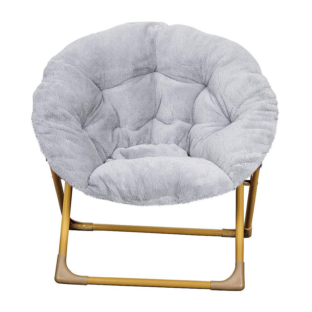 Alt View 11. Alamont Home - Kids Folding Faux Fur Saucer Chair for Playroom or Bedroom - Gray/Soft Gold.