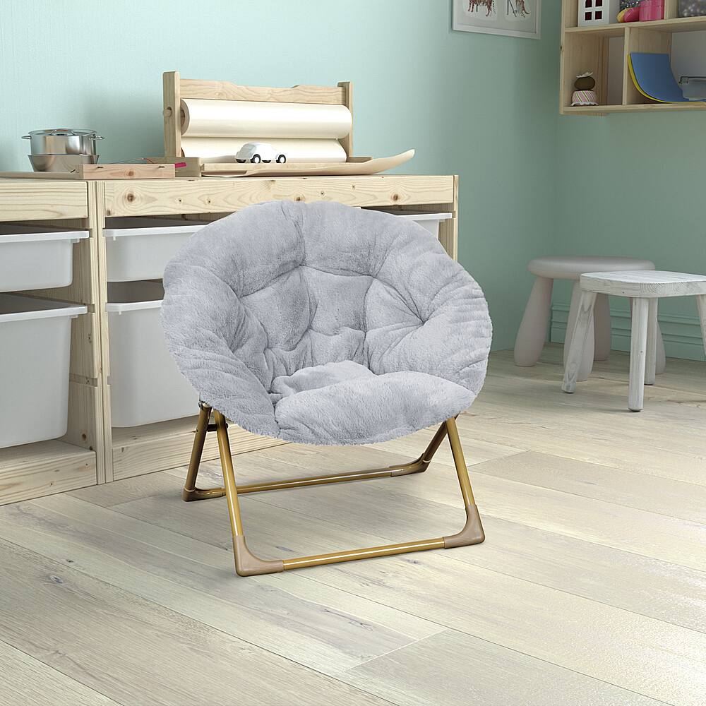 Alt View 12. Alamont Home - Kids Folding Faux Fur Saucer Chair for Playroom or Bedroom - Gray/Soft Gold.