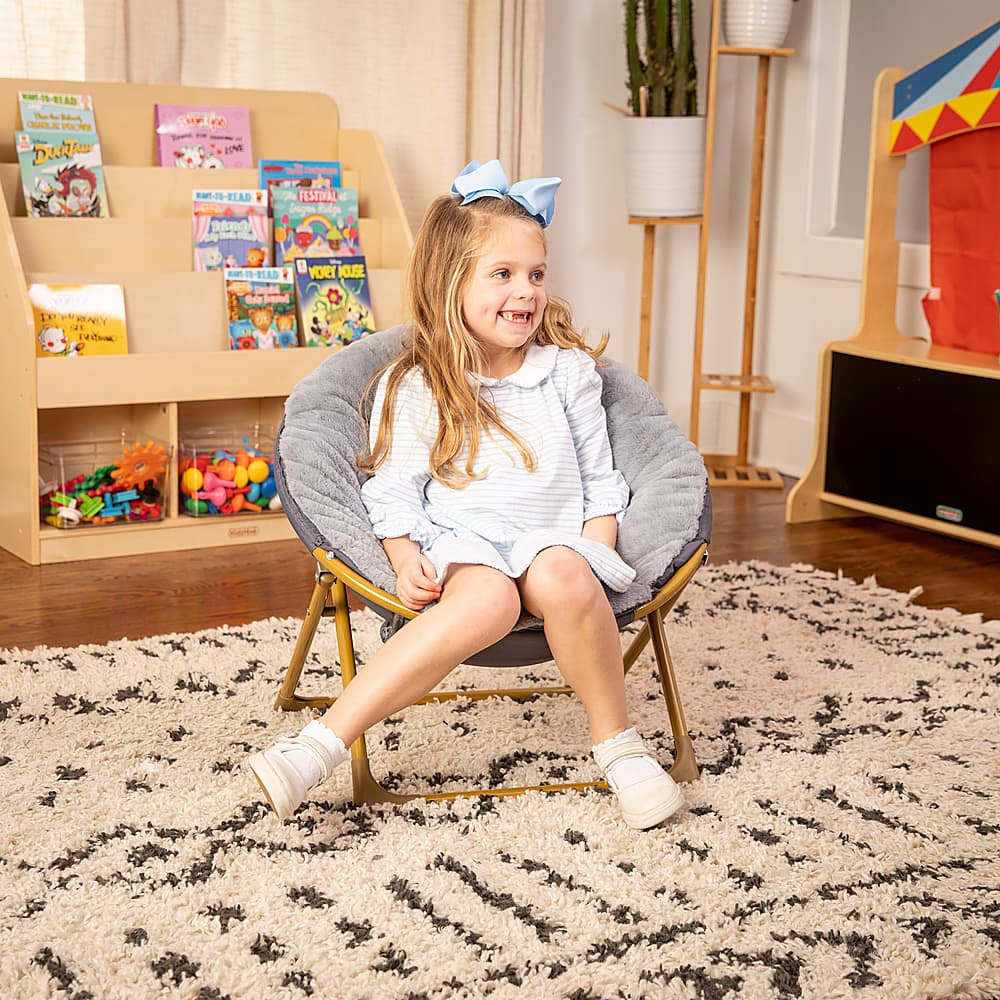 Alt View 13. Alamont Home - Kids Folding Faux Fur Saucer Chair for Playroom or Bedroom - Gray/Soft Gold.