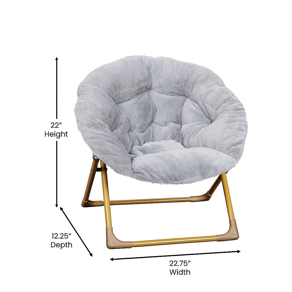 Alt View 14. Alamont Home - Kids Folding Faux Fur Saucer Chair for Playroom or Bedroom - Gray/Soft Gold.