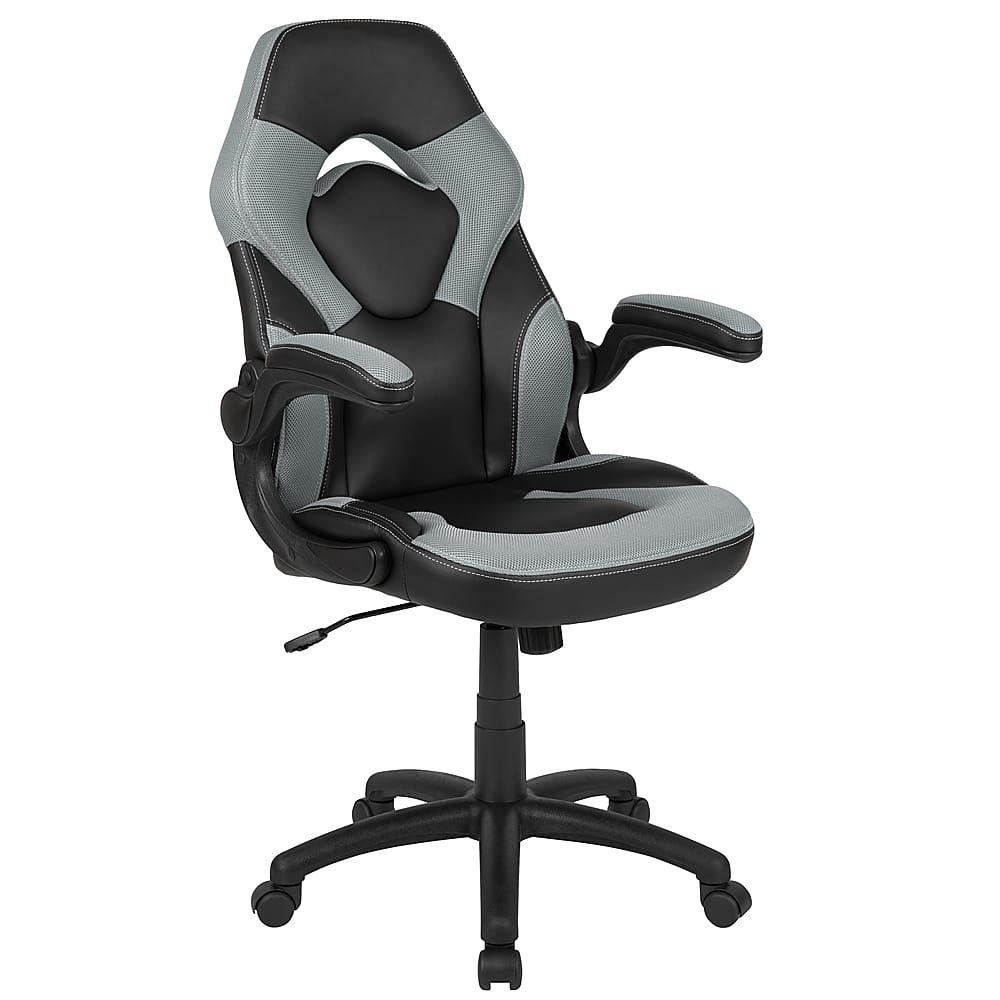 Alamont Home - X10 High Back /Black Racing Style Ergonomic Gaming Chair with Flip-Up Arms - Gray