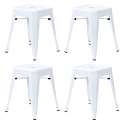 Flash Furniture - Kai Industrial Metal Dining Stool (Set of 4) - White - Front_Zoom