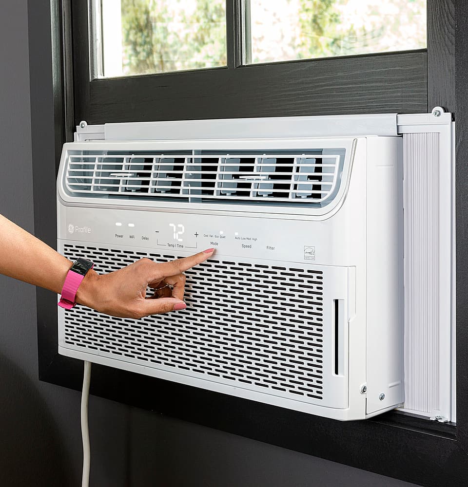 Angle View: GE Profile - 450 Sq Ft 10,000 BTU Smart Ultra Quiet Air Conditioner - White