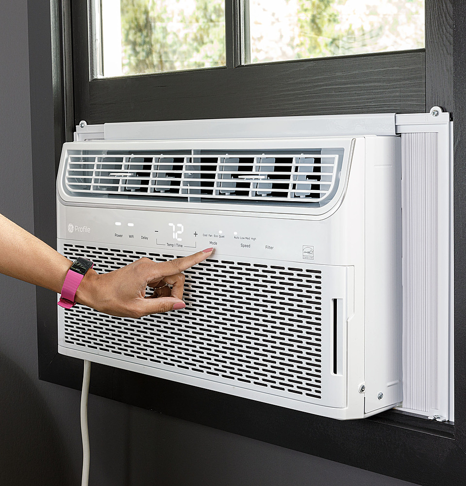 Angle View: GE Profile - 550 Sq Ft 12,000 BTU Smart Ultra Quiet Air Conditioner - White