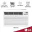 The text on the image is grouped and corrected as follows:

"24H Cools a room up to 330 sq. ft. Easy-Clean Air Filter Auto Restart 24 Hour On/Off Timer 8000 BTUs LG."