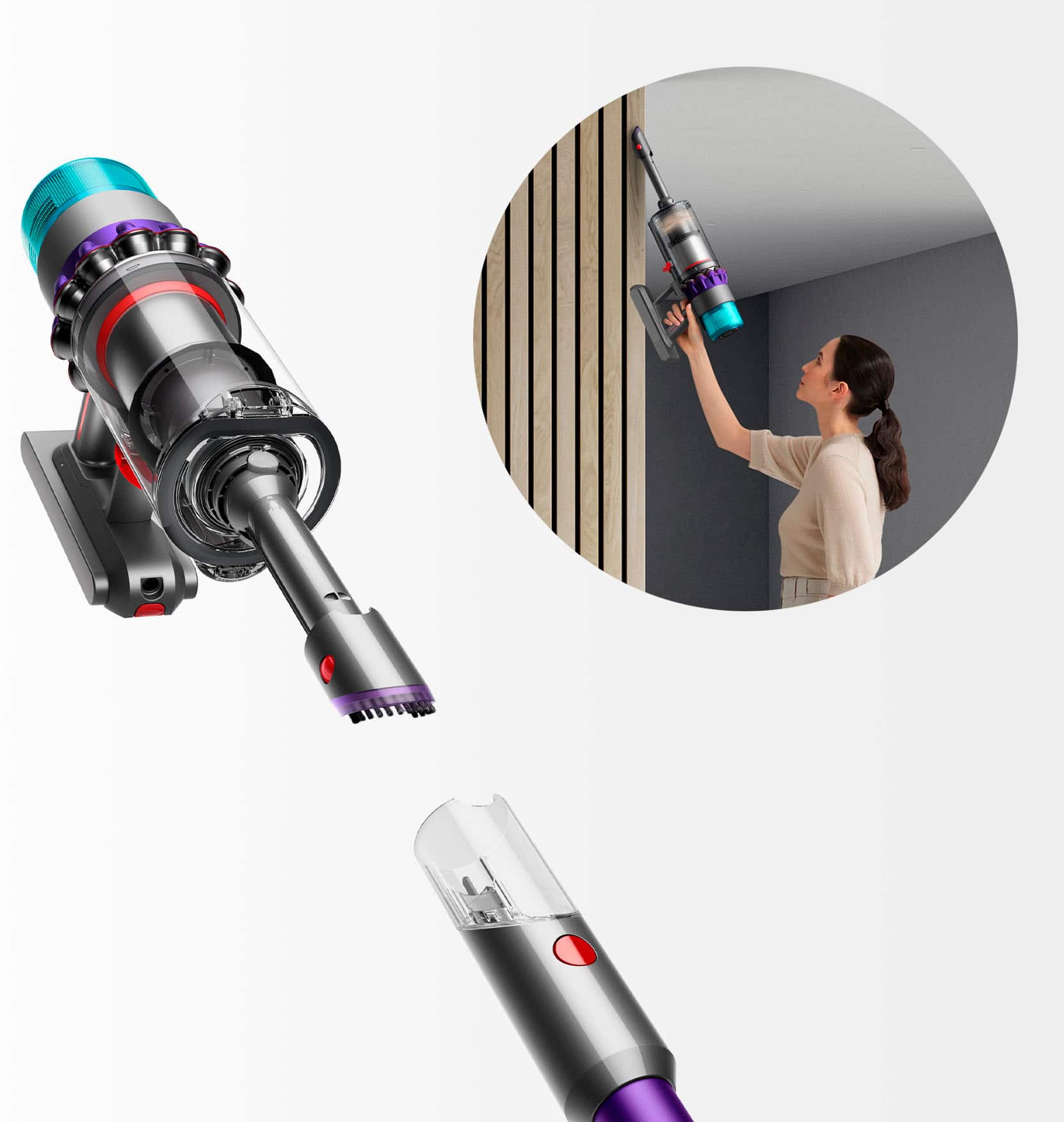 Built-in dusting and crevice tool transforms your vacuum into a handheld in one click.