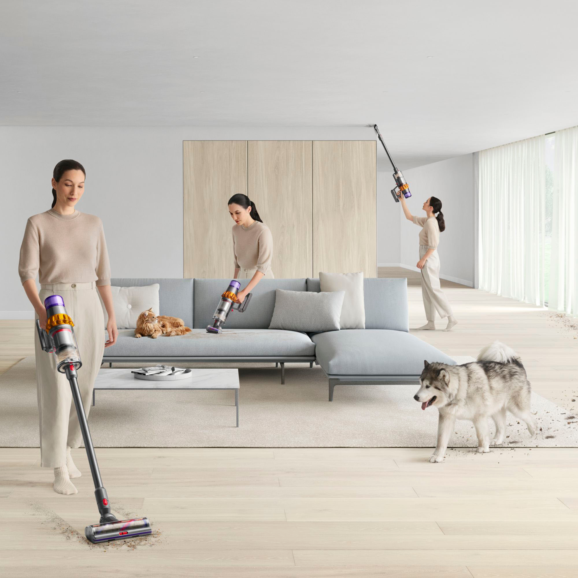 Left View: Dyson - V15 Detect Cordless Vacuum with 8 accessories - Yellow/Nickel