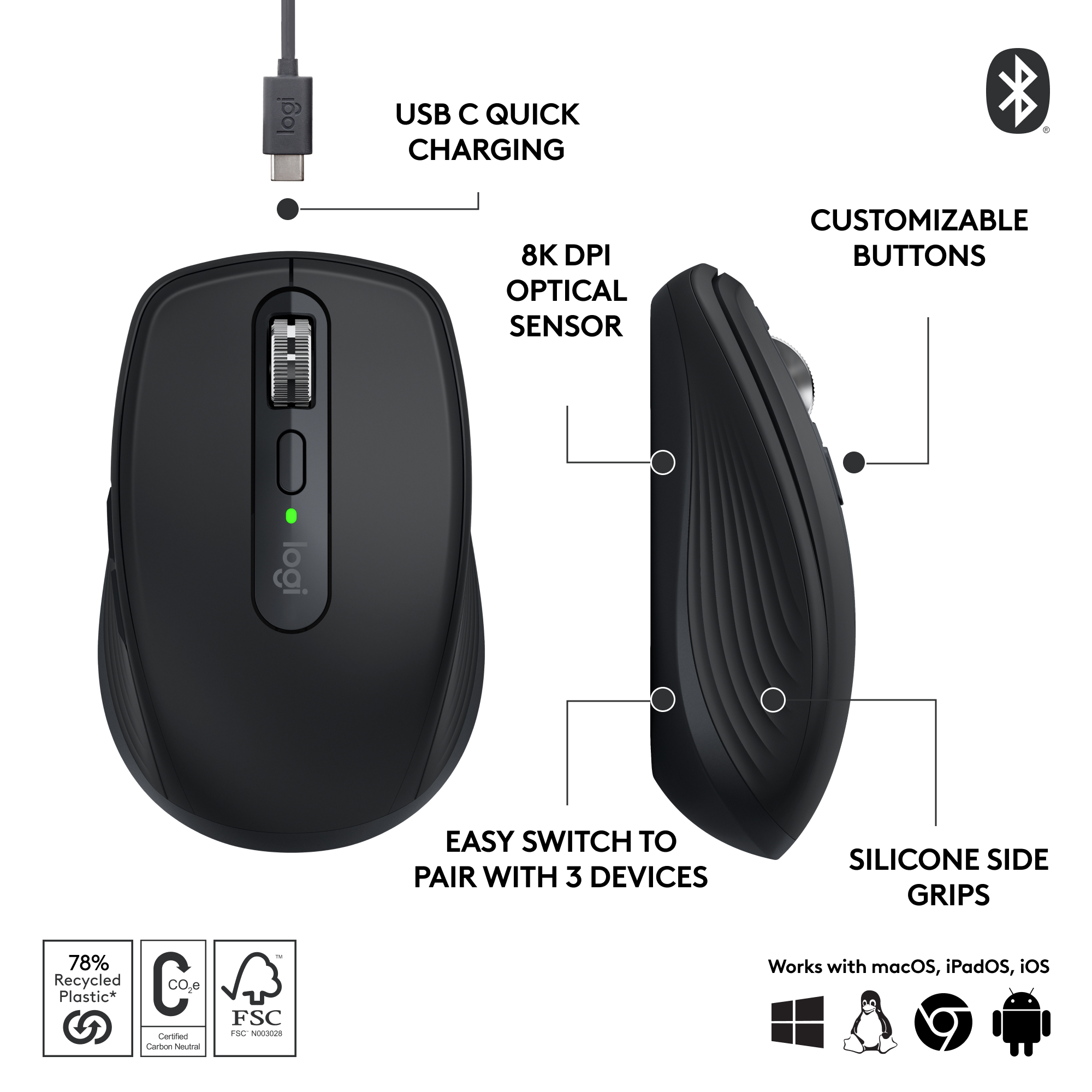 Logitech MX Anywhere 3S Wireless Bluetooth Fast Scrolling Mouse with  Programmable Buttons Black 910-006928 - Best Buy