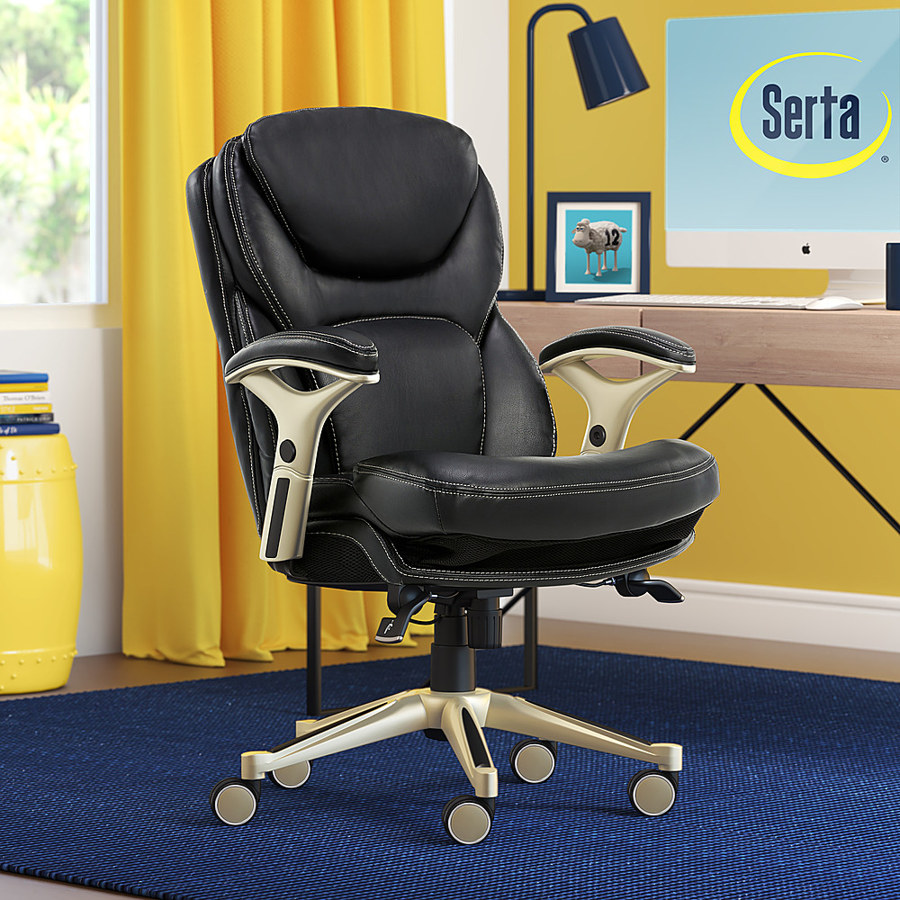 Serta Upholstered Back in Motion Health & Wellness Office Chair with  Adjustable Arms Bonded Leather Black 44186 - Best Buy