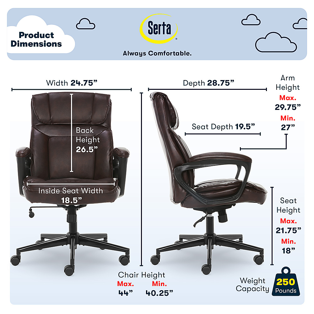 Serta Hannah Upholstered Executive Office Chair with Headrest Pillow Smooth  Bonded Leather Cognac 43670H - Best Buy