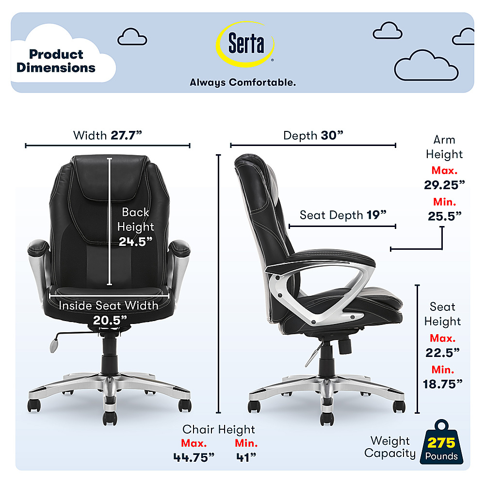Left View: Serta - Amplify Work or Play Ergonomic High-Back Faux Leather Swivel Executive Chair with Mesh Accents - Black and Cobalt Blue