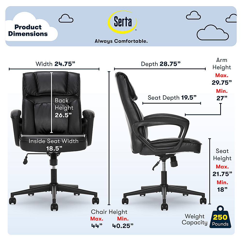 Best Buy: Serta Hannah Upholstered Executive Office Chair with Headrest  Pillow Smooth Bonded Leather Cognac 43670H