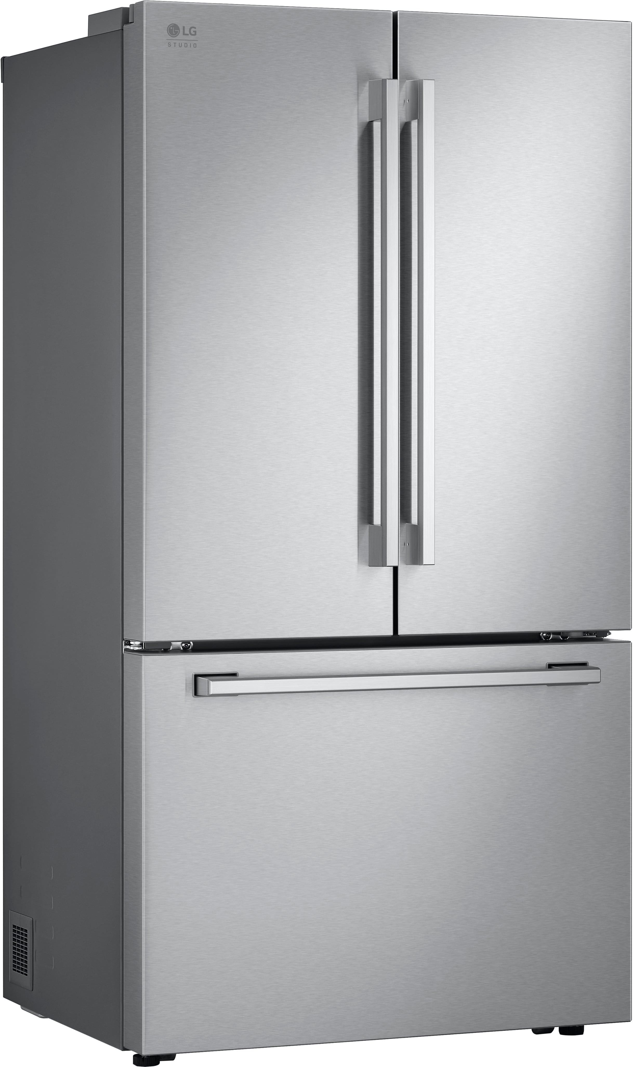 Angle. LG - STUDIO Counter-Depth MAX 26.5 Cu. Ft. French Door Smart Refrigerator with Internal Water Dispenser - Printproof Stainless Steel.