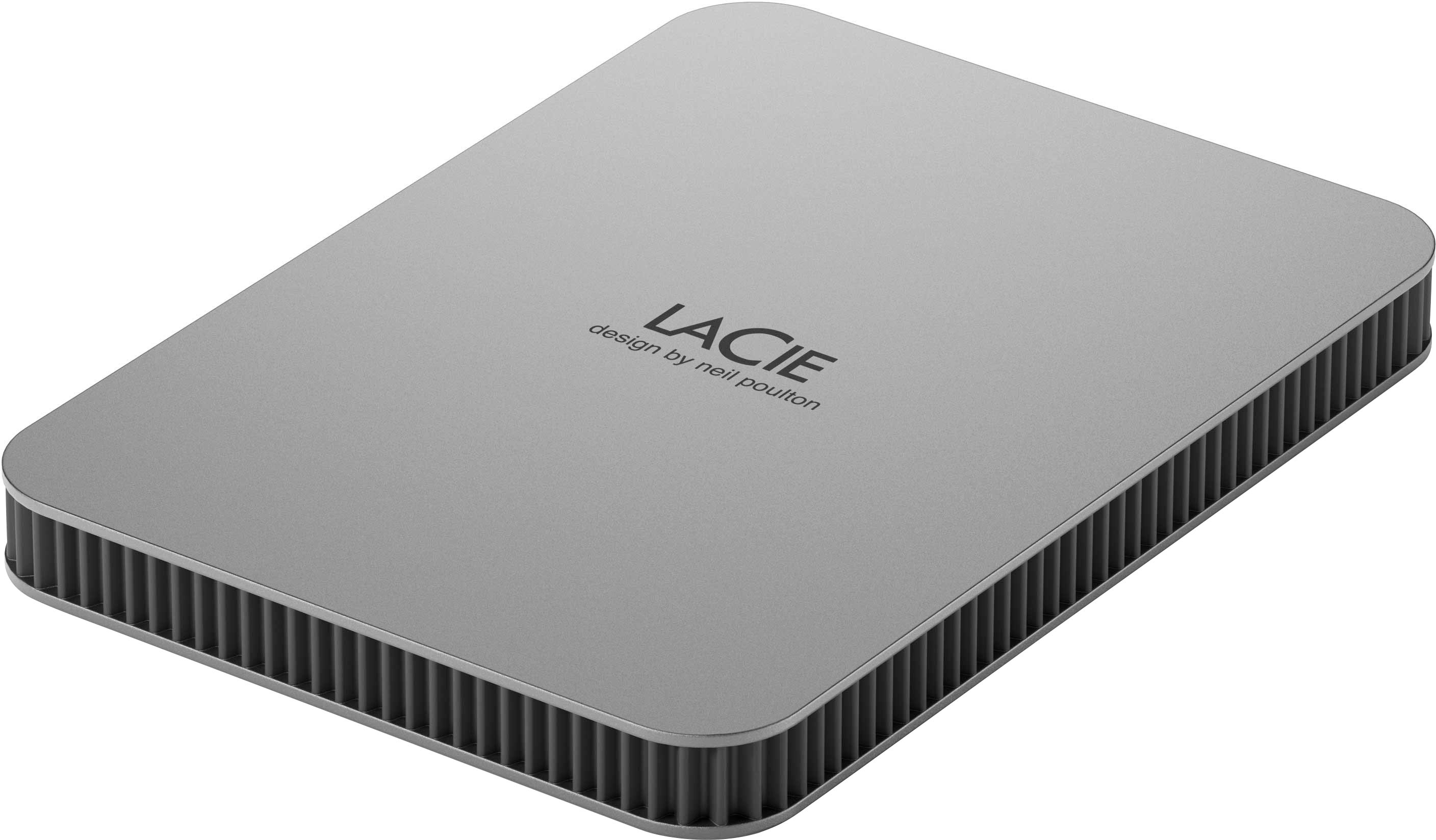 Left View: LaCie - Mobile 2TB External USB-C 3.2 Portable Hard Drive with Rescue Data Recovery Services - Moon Silver