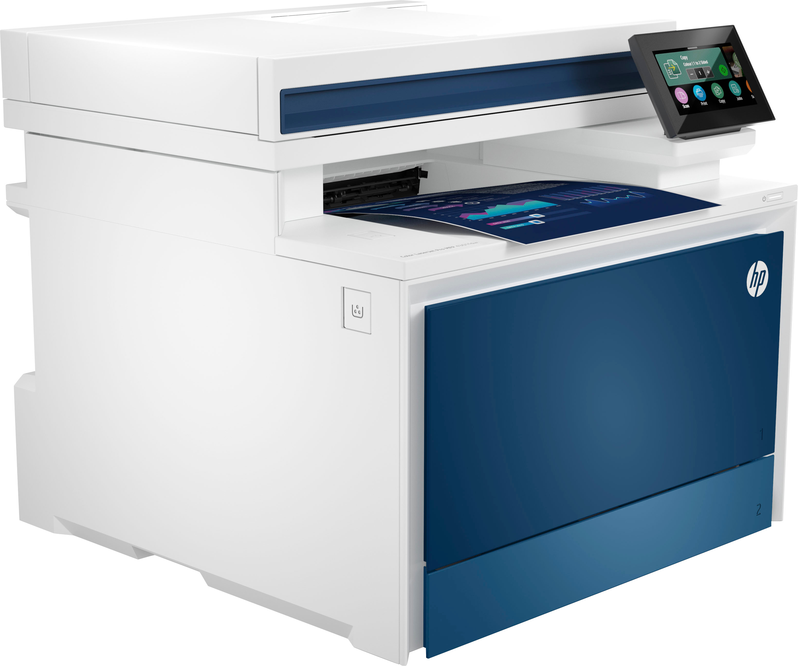 Left View: HP - LaserJet Pro 4301fdw Wireless Color All-in-One Laser Printer - White/Blue