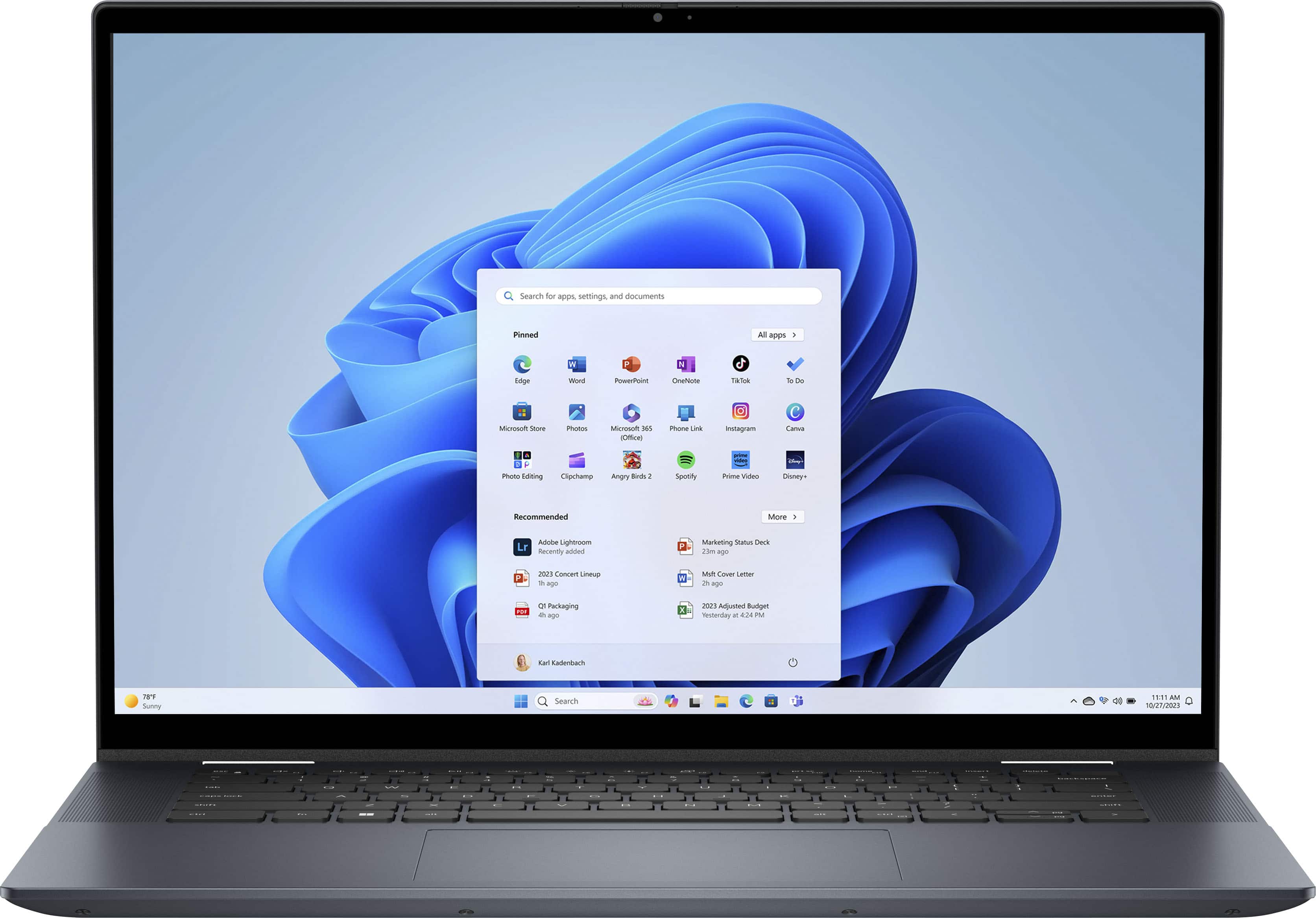 Angle. Dell - Inspiron 16.0" 2-in-1 OLED Touch Laptop - 13th Gen Intel Evo i7 - 16GB Memory - NVIDIA GeForce MX550 - 1TB SSD - Stylus - Dark River Blue.