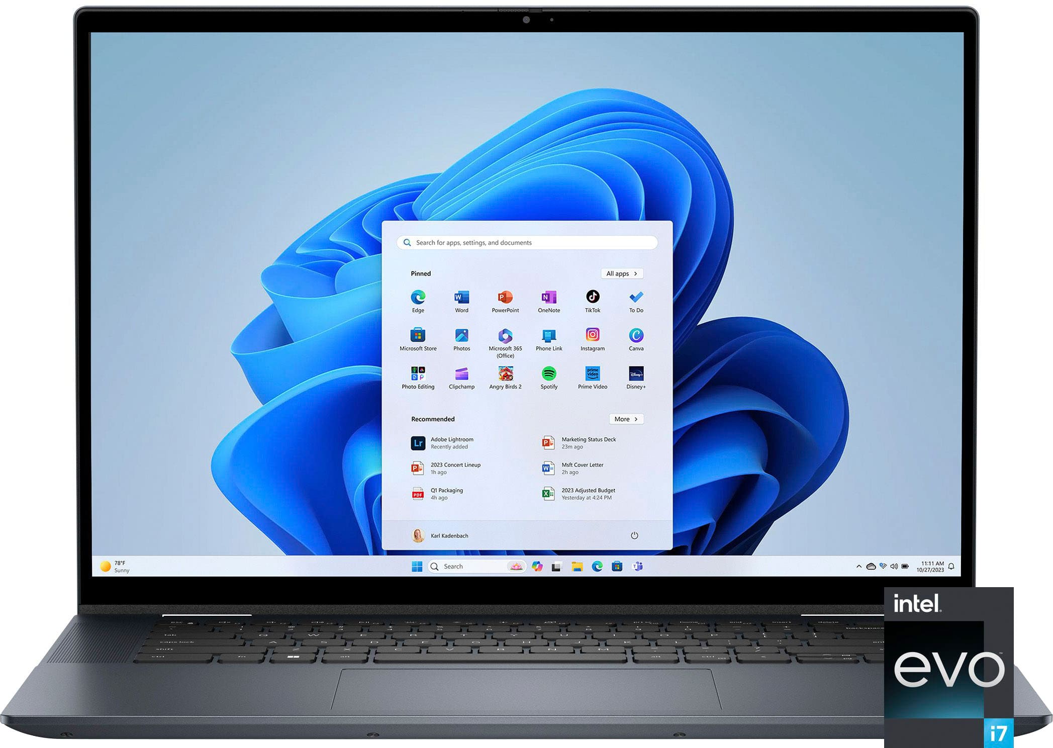 Front. Dell - Inspiron 16.0" 2-in-1 OLED Touch Laptop - 13th Gen Intel Evo i7 - 16GB Memory - NVIDIA GeForce MX550 - 1TB SSD - Stylus - Dark River Blue.