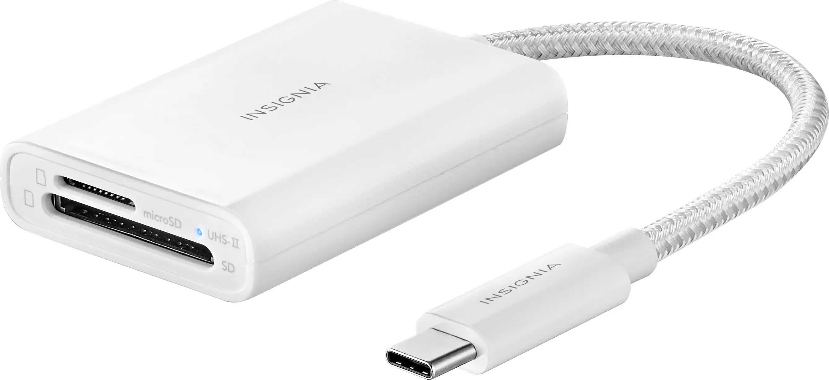 Front. Insignia™ - USB-C-to-SD/microSD Dual-Slot Card Reader - White.