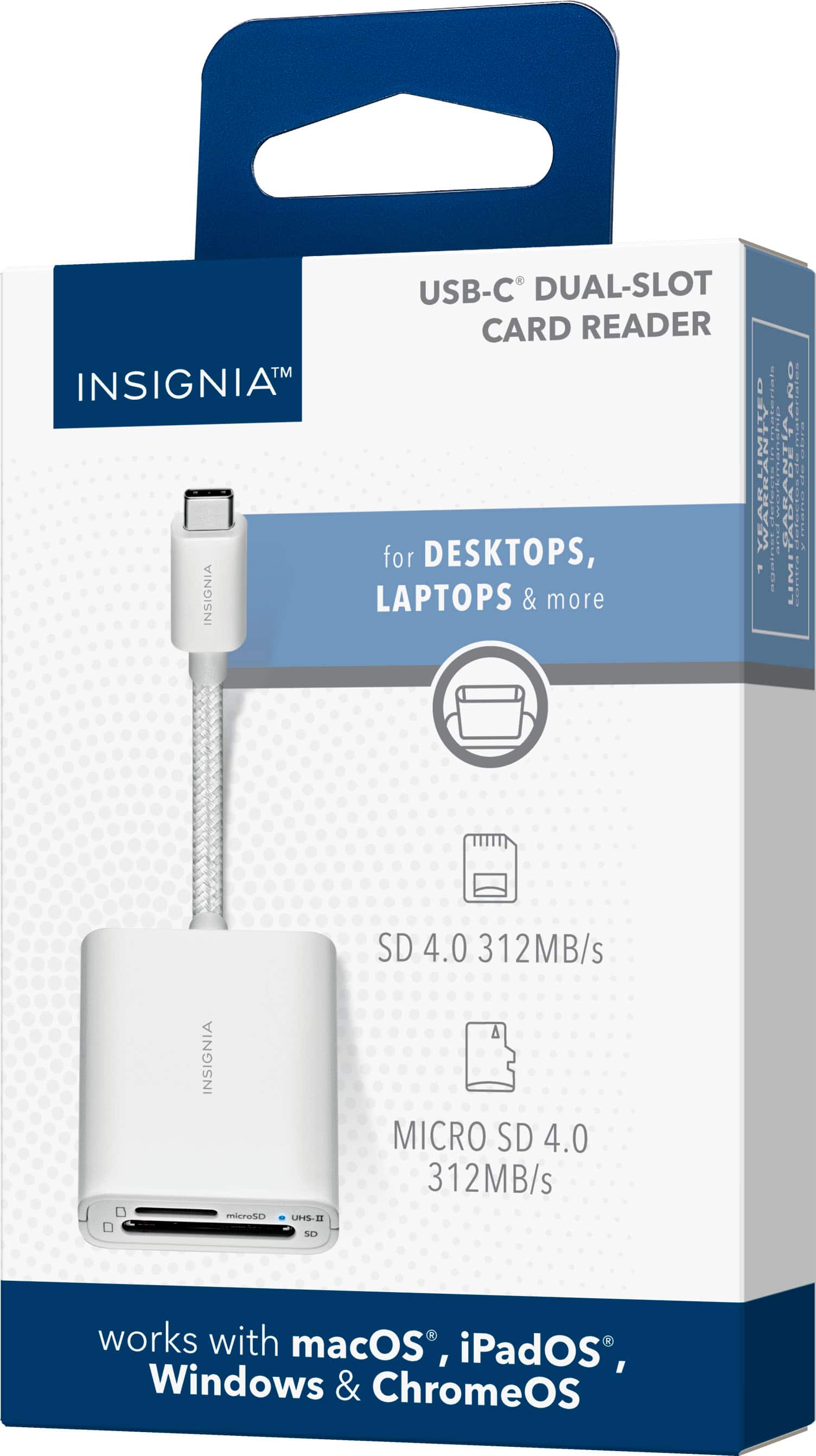 Alt View 13. Insignia™ - USB-C-to-SD/microSD Dual-Slot Card Reader - White.