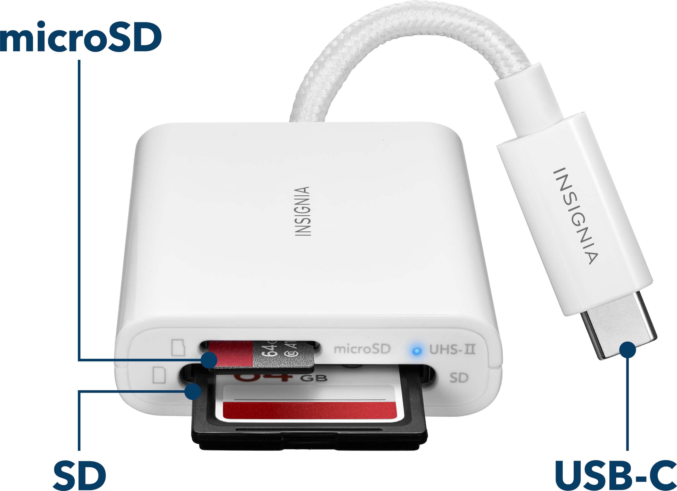 Alt View 18. Insignia™ - USB-C-to-SD/microSD Dual-Slot Card Reader - White.