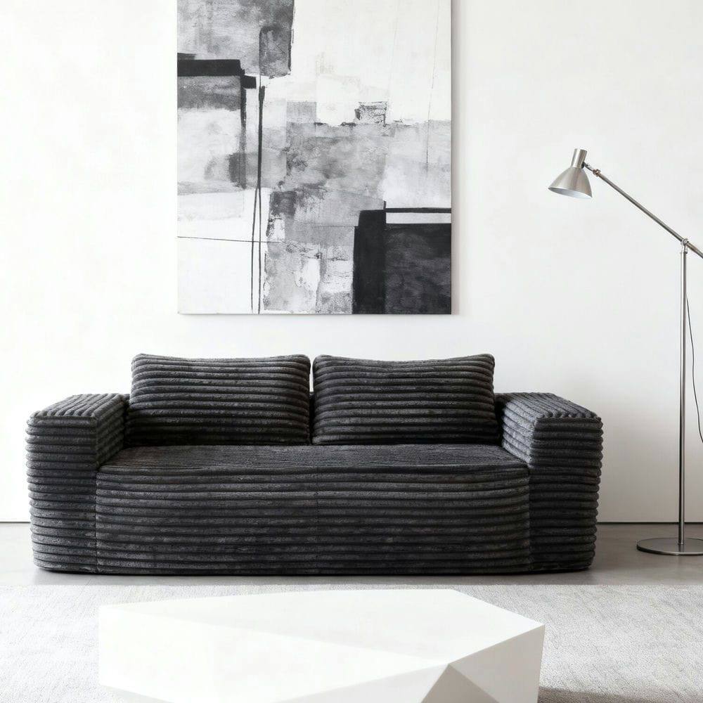 Alt View 4. Kadyn - 2-Seater Corduroy Memory Foam Floor Sofa in a Box, No Assembly for Living Room - Gray.