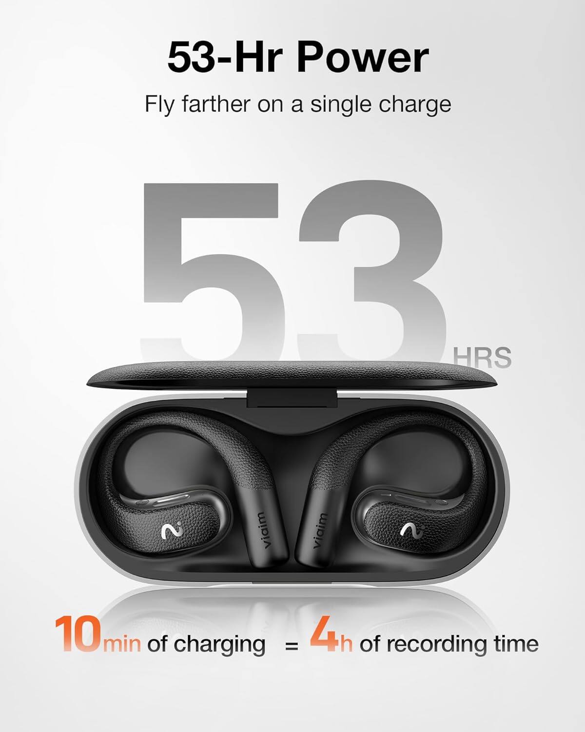 53-Hr Power  
Fly farther on a single charge  

53 HRS  

10 min of charging = 4 h of recording time
