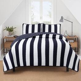 Hivvago - Full/Queen 3 Piece Stars Stripes 100-Percent Cotton Quilt Set - Navy Blue White