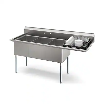 Front. Koolmore - 81 in. Three Compartment Sink Bowl Size 18x24x14 Stainless-Steel 18 Gauge with Right Drainboard - Stainless Steel.