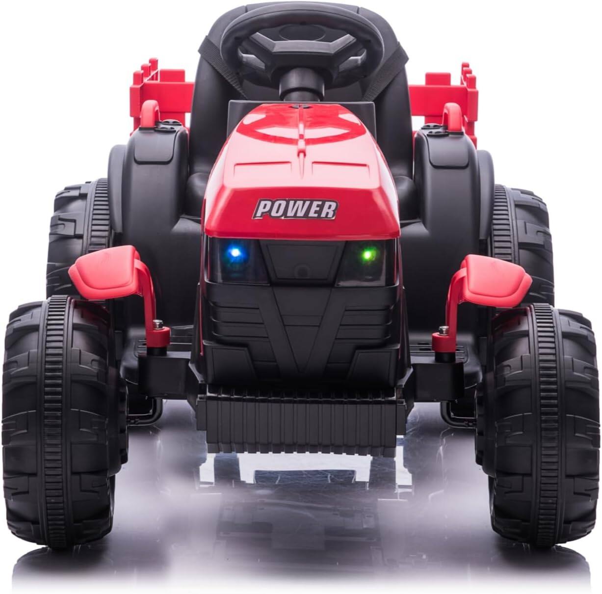 Angle. Homhougo - Ride On Tractor Toy for Kids, 12V Ride On Toy with Trailer & Remote Control, Battery Powered Electric Vehicles with - Red.
