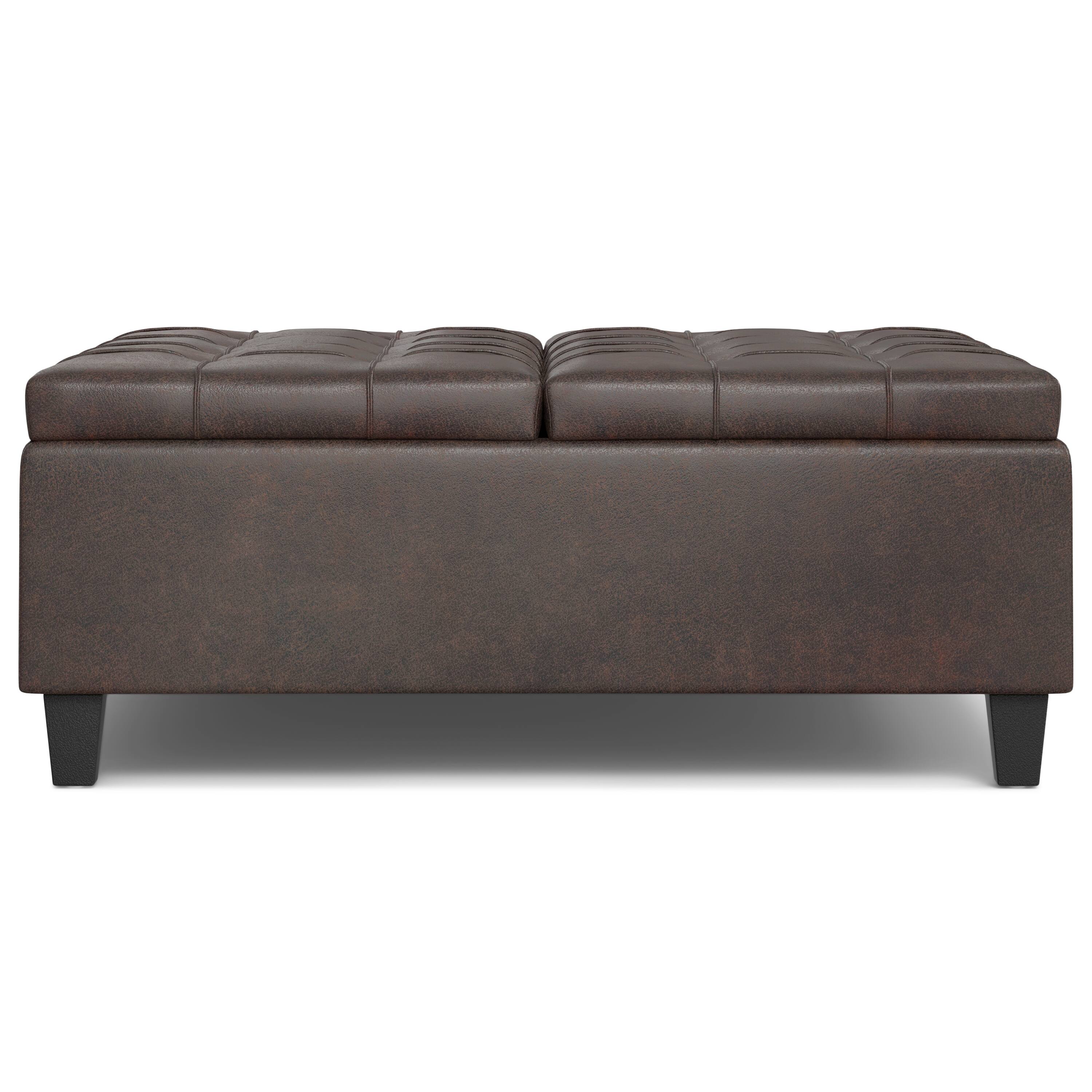 Alt View 12. Simpli Home - Harrison Large Square Coffee Table Storage Ottoman - Distressed Brown.