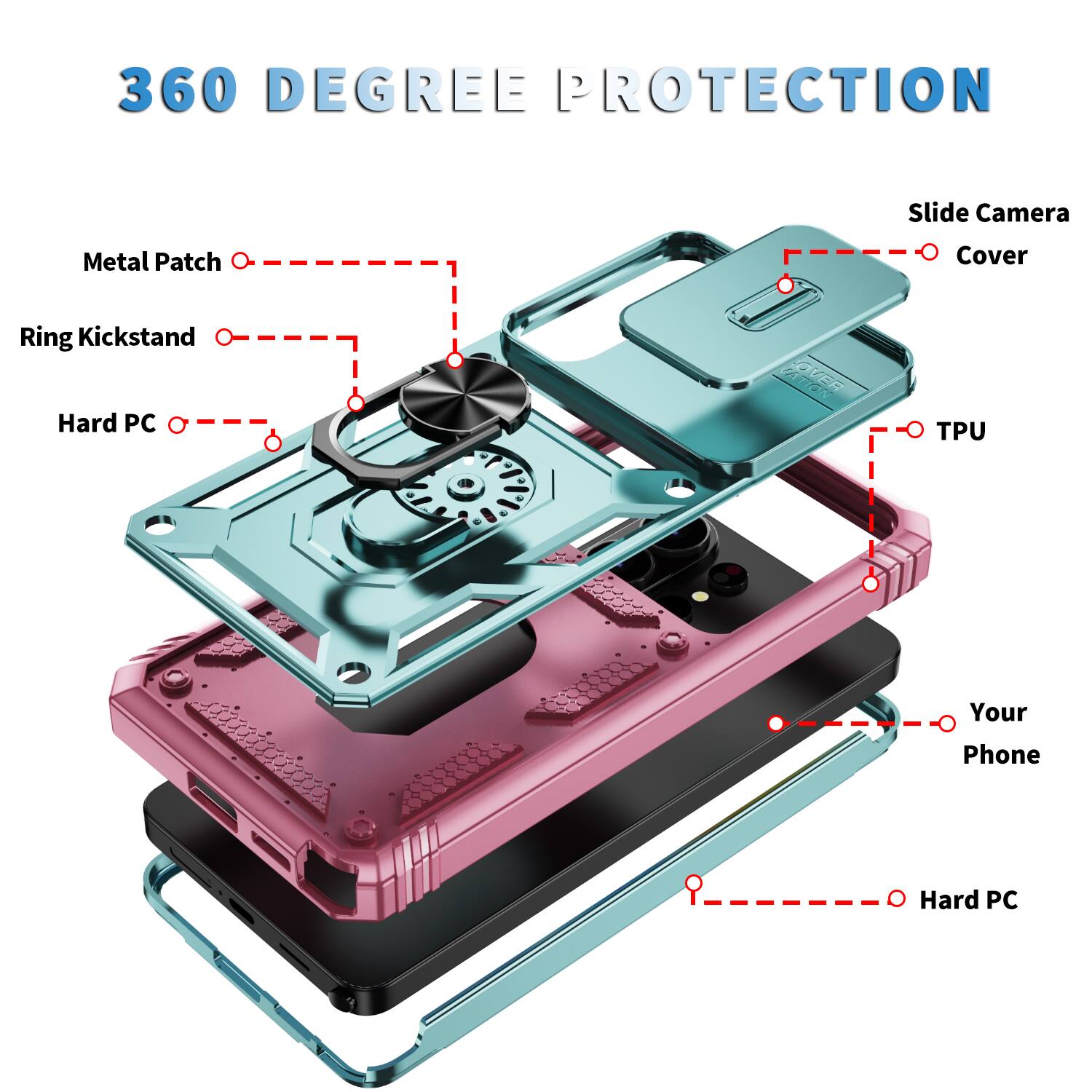 Dteck Rugged Case For Samsung Galaxy S25 Ultra with Slide Camera ...