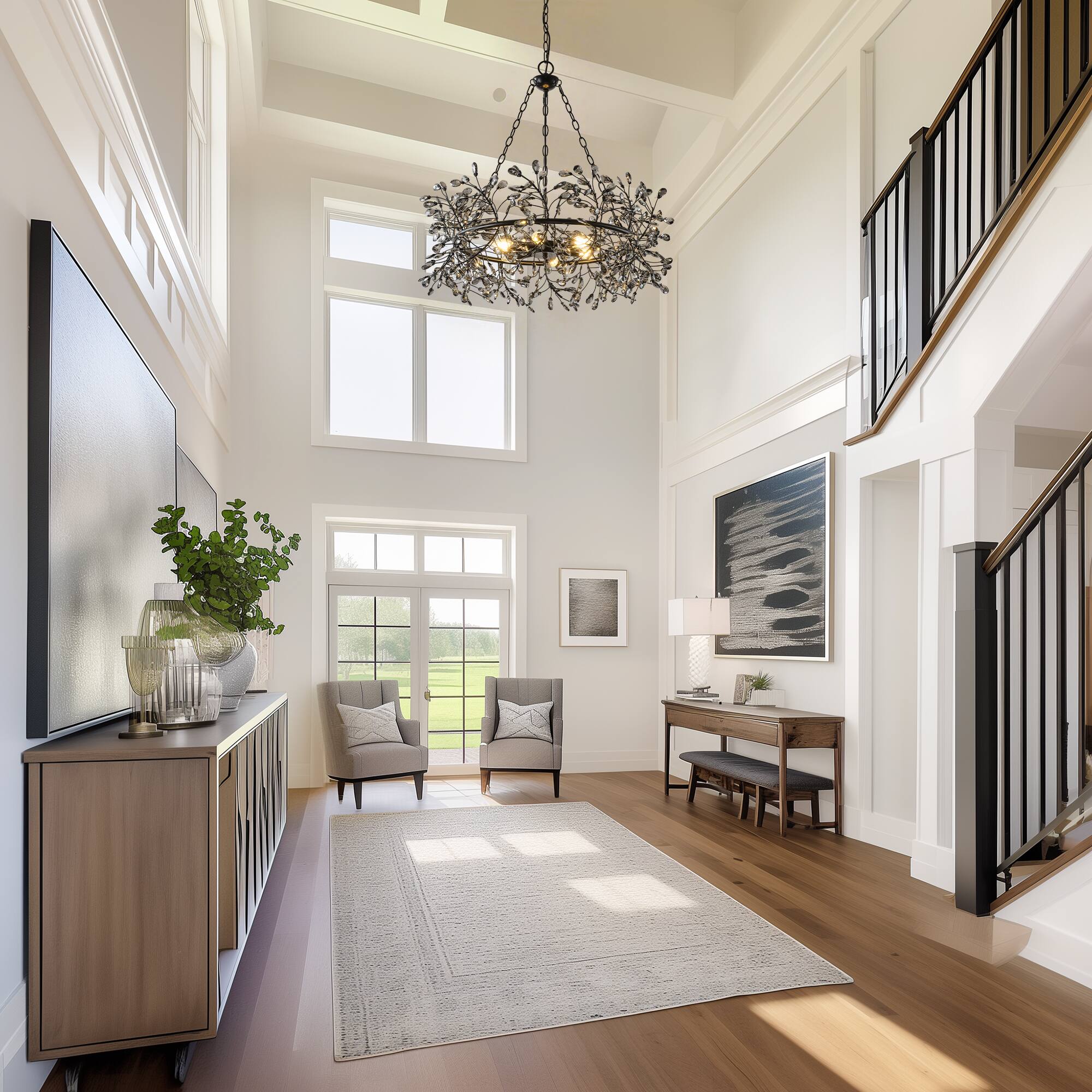 Back. Parrot Uncle - Vintage Black 6-Light Crystal Chandelier with Adjustable Chain - Black.